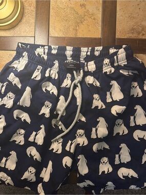 YoungLA Navy Polar Bear Print Swim Shorts